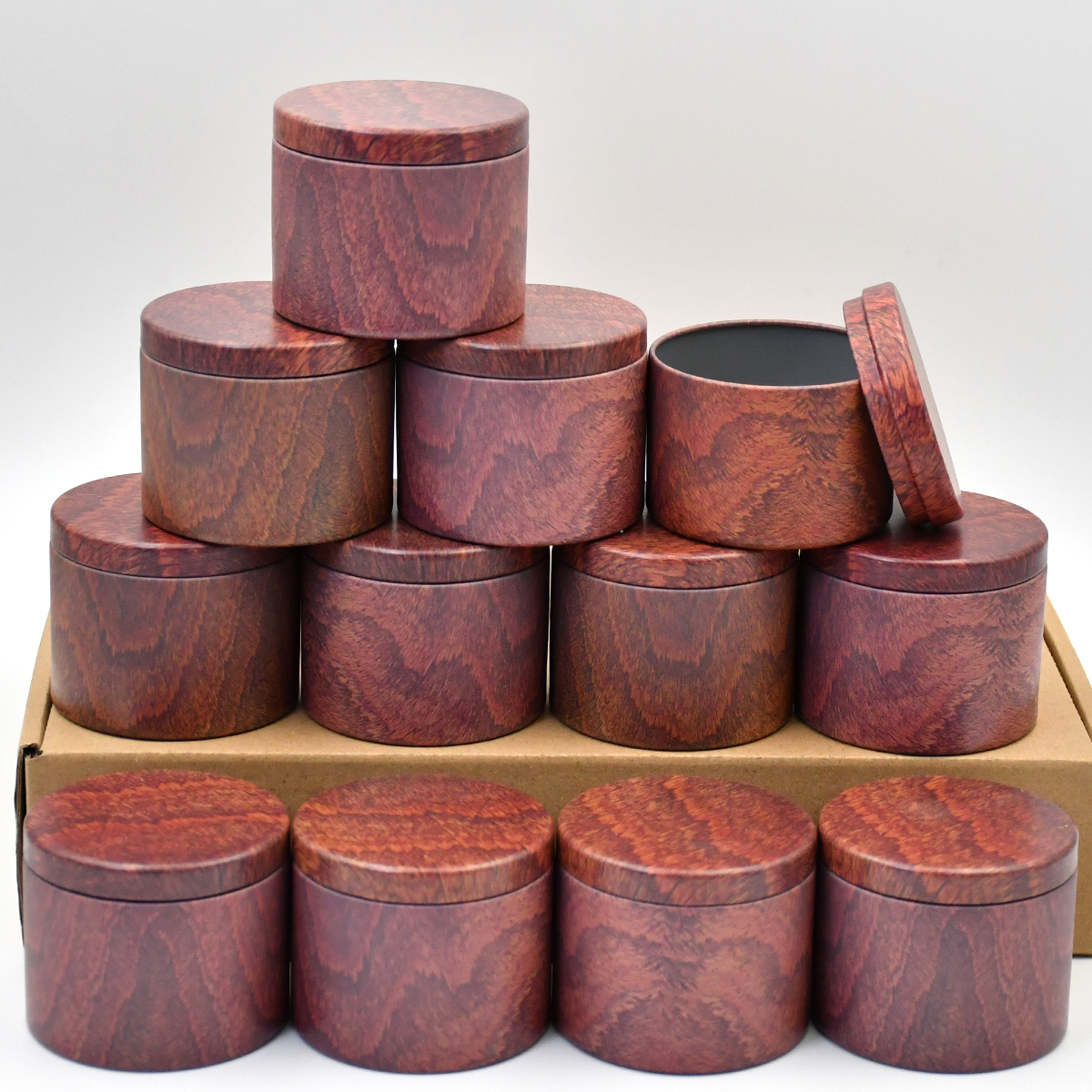 Candle Making Jars Wholesale - 12pcs 8oz Red Pear Wood Grain