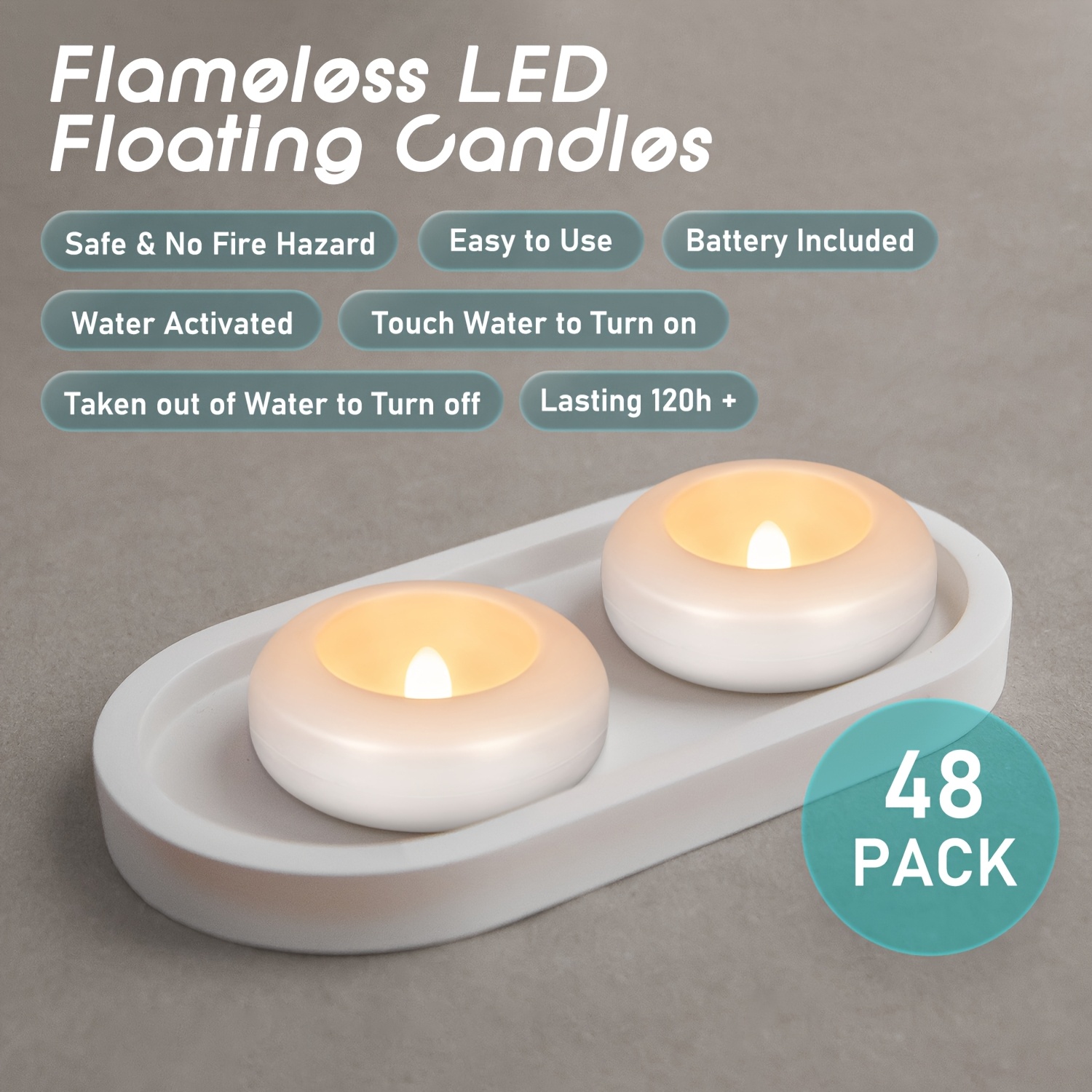 Candle X - 48 LED Floating Candles, 3-inch Flameless